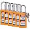 Safety Padlocks - Long Body, Orange, KD - Keyed Differently, Steel, 38.10 mm, 6 Piece / Pack